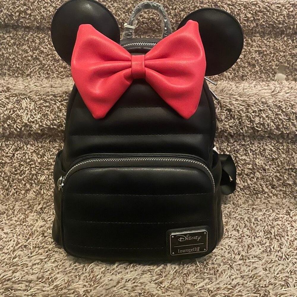 Loungefly Disney Minnie Mouse Mini Backpack Black Red Bow Ears NWT